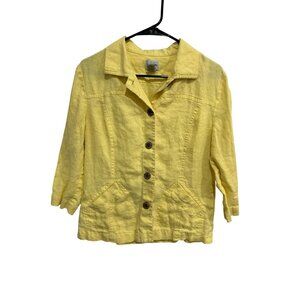 Chicos Yellow Linen 3/4 Sleeves Button-Front Casual Jacket Medium Travel